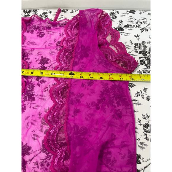 Woolite Sheer Lace Hem Short Open Cardigan Womens Size Medium Hot Pink VTG Fairy - Picture 10 of 10